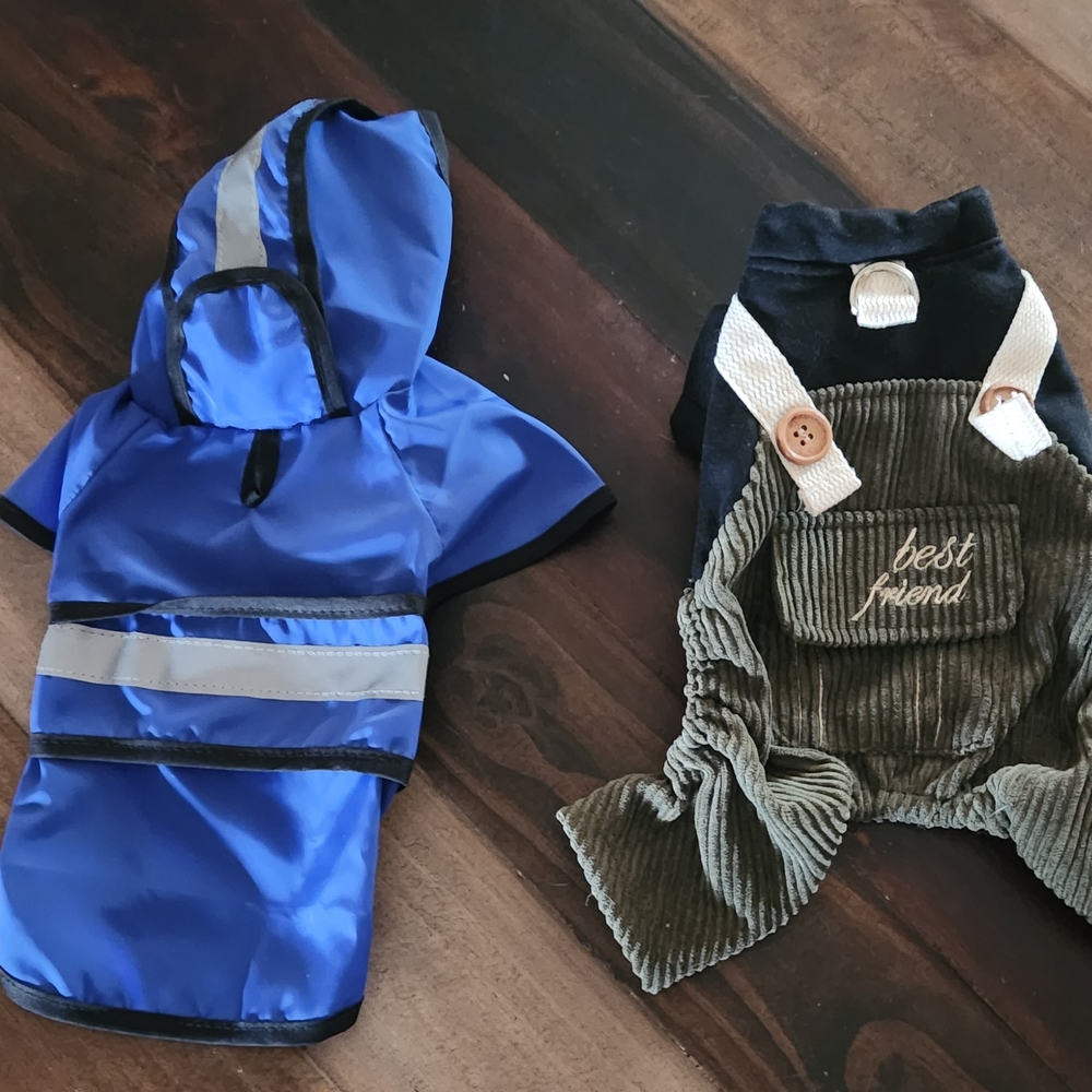 Blue and Gray Dog Raincoat with Reflective Strip